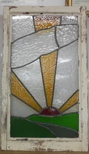 LARGE OLD ENGLISH LEADED STAINED GLASS WINDOW Pretty Sun Rays 18.5" x 32.25"