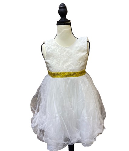 White Flower Girl Sees With Gold Ribbon And Bow Large {54}