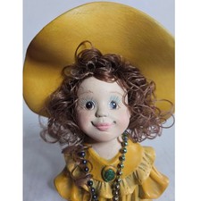 SALE Girl Dressing Up Hand painted Ceramic Brown Curly Lock Beads Gold Dress Hat