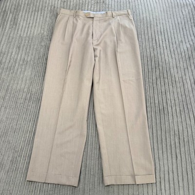 Woolmark Dress Pants Mens 38x30 Beige 100% Wool Pleated Made in Italy Slacks