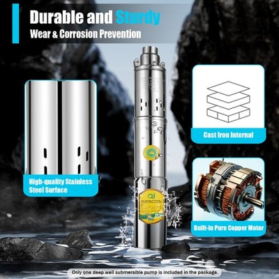 Solar Water Pump DC 24V Deep Well Submersible Pump Bore Irrigation 370W 2m³/h