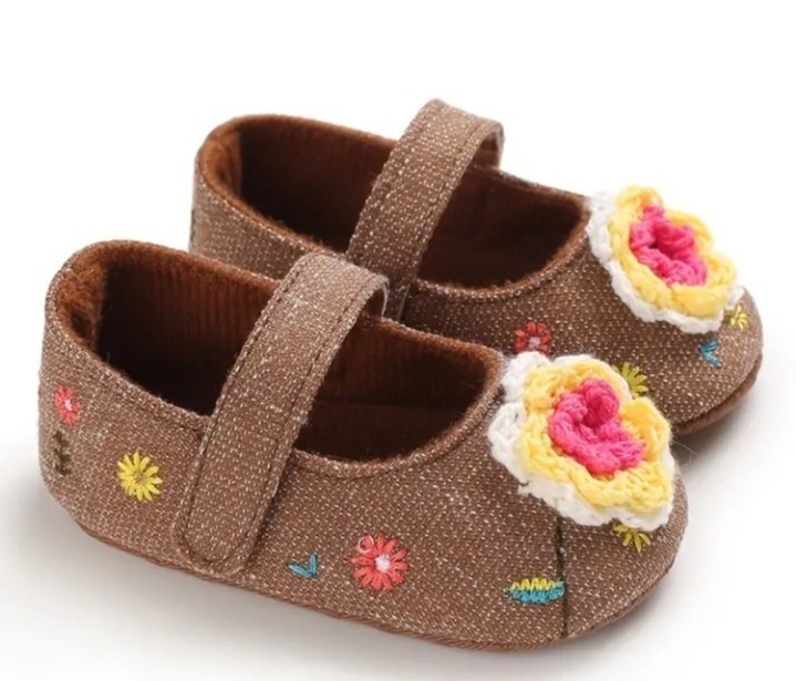 Size 4 Uk Light Brown Floral Pram Shoes Pre-walkers