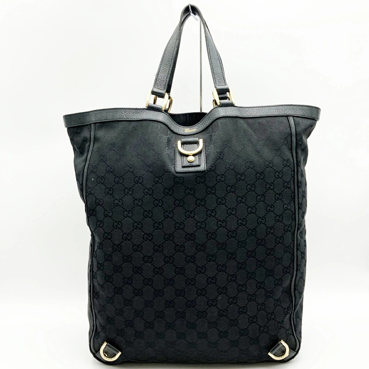 GUCCI GG Canvas Leather Shoulder Tote Bag Black Unisex Abbey Line