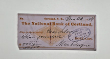 Banco Nacional de Cortland Nueva York 1884 cheque pagado banca efímera de colección