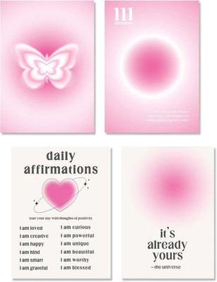 4er Set Aesthetic Leinwand Bilder Rosa Aura Poster Wandbilder