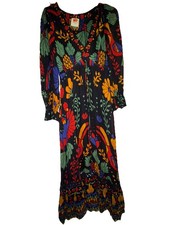 Farm Rio for Anthropologie Black Floral Toucan Maxi Dress Boho Folk Lagoon Sz XS