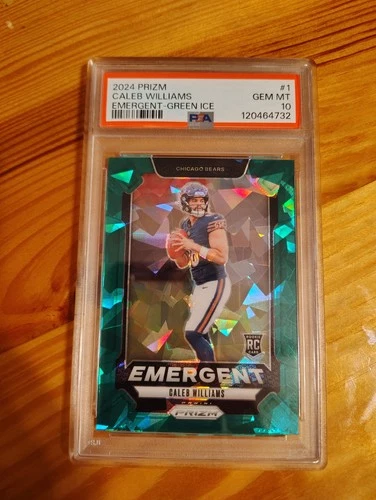Psa10 2024 Panini Prizm - Emergent Caleb Williams #1 Green Ice Prizm (RC)