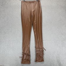 Fashion Nova Womens Faux Leather Ruched Leggings Brown Pants Stretch Size M