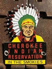 Vintage Cherokee Indian Reservation 8” Porcelain Great Smokey Mountains Sign