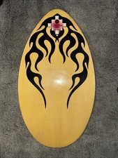 Rare Vintage Top Quality Tribal Surf Skim Boards Black Flames Design Wood Board.