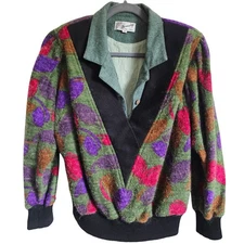 Vintage Domiainy Jacket Style Shirt Unisex Colorful Leaf Japan Fuzzy *RARE* 80s