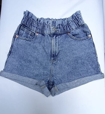 FB Sister Damen Jeansshorts Gr. S Middle Blue Paperbag Elastikbund High Waist