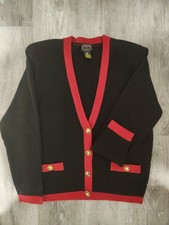 Vintage Charter Club Petites By Jane Justin Black Cardigan with Bold Red Trim