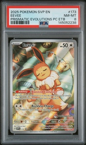 2025 POKEMON PRISMATIC EVOLUTIONS POKEMON CENTER ETB PROMO SVP #173 EEVEE PSA 8