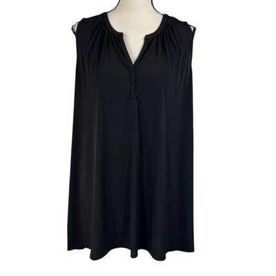 Lane Bryant SZ 22/24 Tunic Top Sleeveless Hi-Low Hem Stretch V-Neck Pleated Neck
