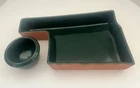 VTG Green Frankoma Pottery Oklahoma State Shape Baking Dish w/Dip Bowl SALE!