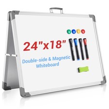 White Board Dry Erase 24" x 18", Magnetic Portable Foldable Whiteboard Double...