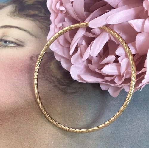 Vintage Jewellery Thin Yellow Gold Twist Golf Bangle Antique Art Deco Jewelry