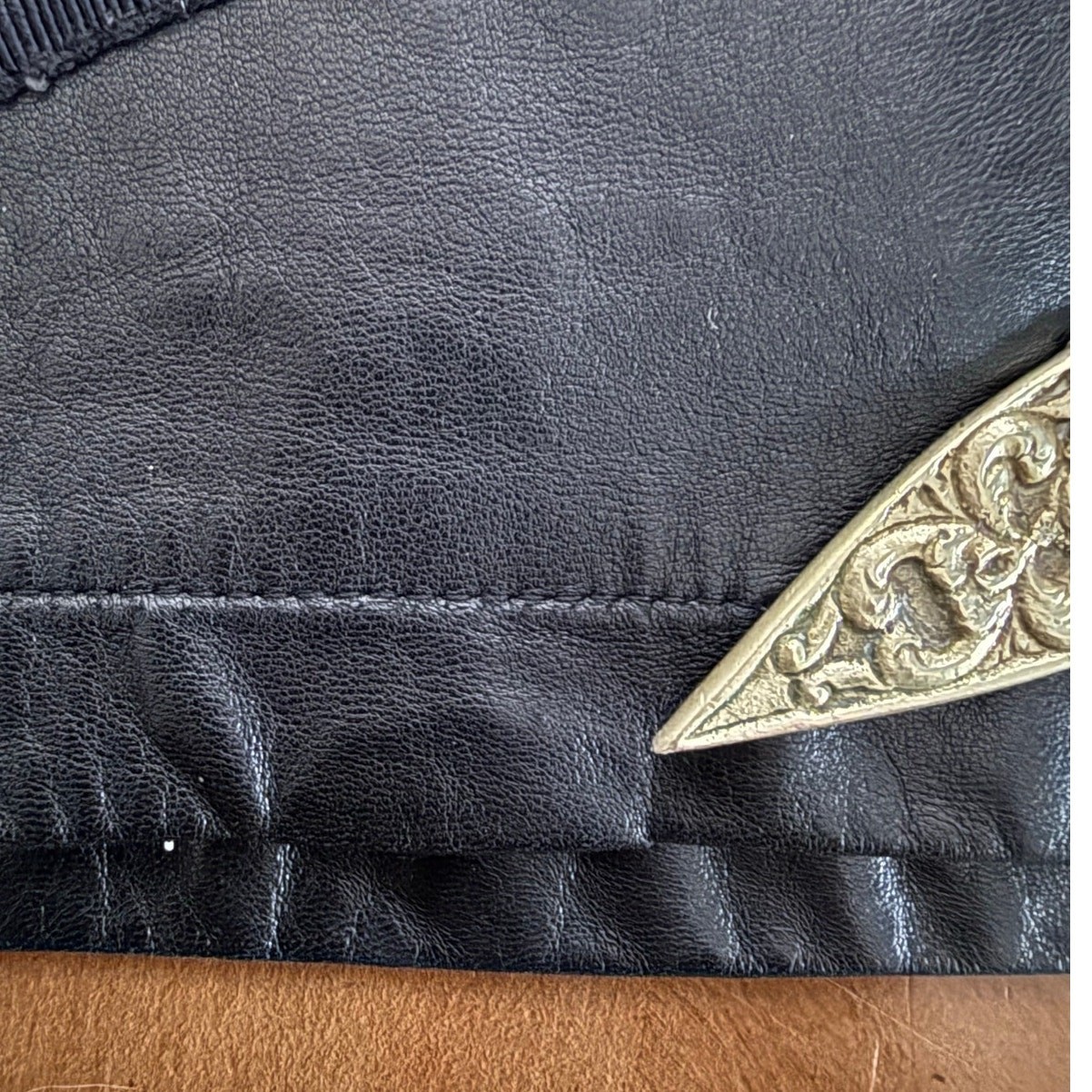 1980s Vintage Valentino Boutique Black Leather Pencil Skirt Bow Ribbon Trim READ thumbnail 10