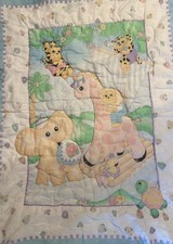 Vintage 1993 Little Bedding Baby Quilt Safari Animals Elephant Giraffe USA