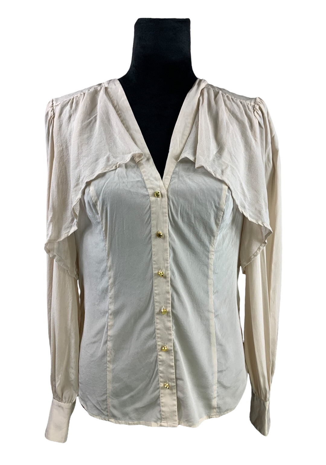Bebe Flyaway Layered Button Down Silk Blouse Ivor… - image 1