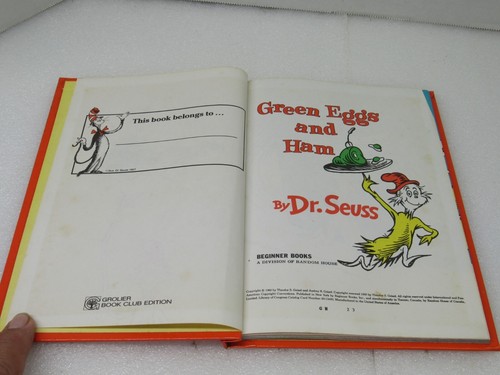 Green Eggs and Ham Dr. Seuss Grolier Book Club 1988 Copyright Renewal Edition - Foto 5 di 12