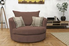 Swivel Round Cuddle Chair Fabric Grey Cream Brown Living Room Large Love Seat