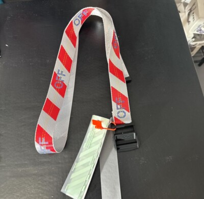 OFF-WHITE Men Grey/Red Industrial Logo Buckle Woven Belt One Size ✅