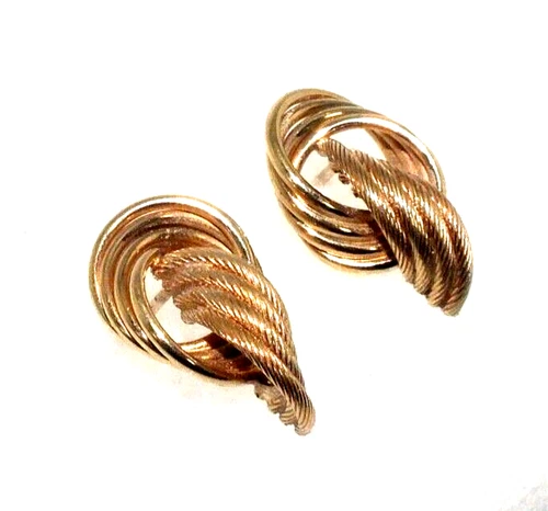 Femmes / Femmes 9ct Jaune Vintage Or Boucles D'Oreilles Avec Nœud Motif