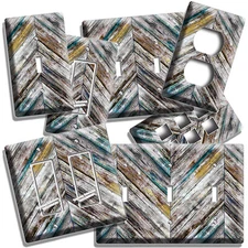 RUSTIC RECLAIMED HERRINGBONE WOOD BOARDS LIGHT SWITCH OUTLET PLATE HD BARN DECOR
