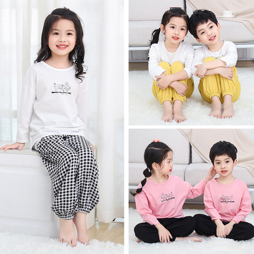 Conjunto Primavera y Verano Pantalones Manga Larga Niños Algodón Pijama Conjunto Dos Piezas