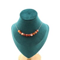 Halskette 10 Perlen Gestreifte Achat 8 Mm. Kette Aus Edelstahl Halskette Frauen