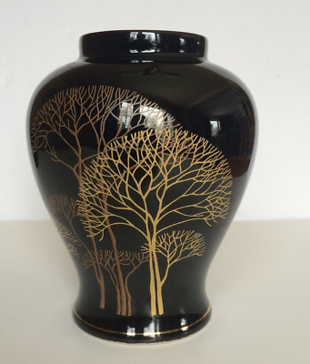 Vintage Yamaji Japan Vase Black Gold Trees Eaton Collection | eBay