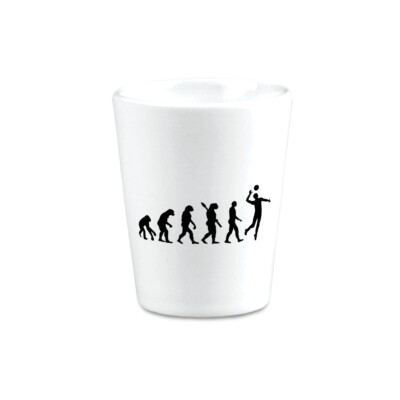 Ceramic Shot Glasses Human Evolution Evolve into Volleyball Player Olympics 2 Oz