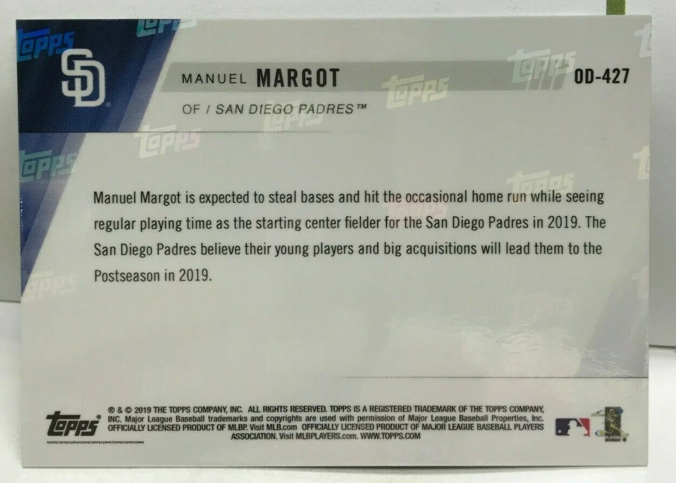 Manuel Margot 2019 Topps Now SAN DIEGO PADRES Road To Opening Day #OD-427 SP/373 - Image 2 of 2