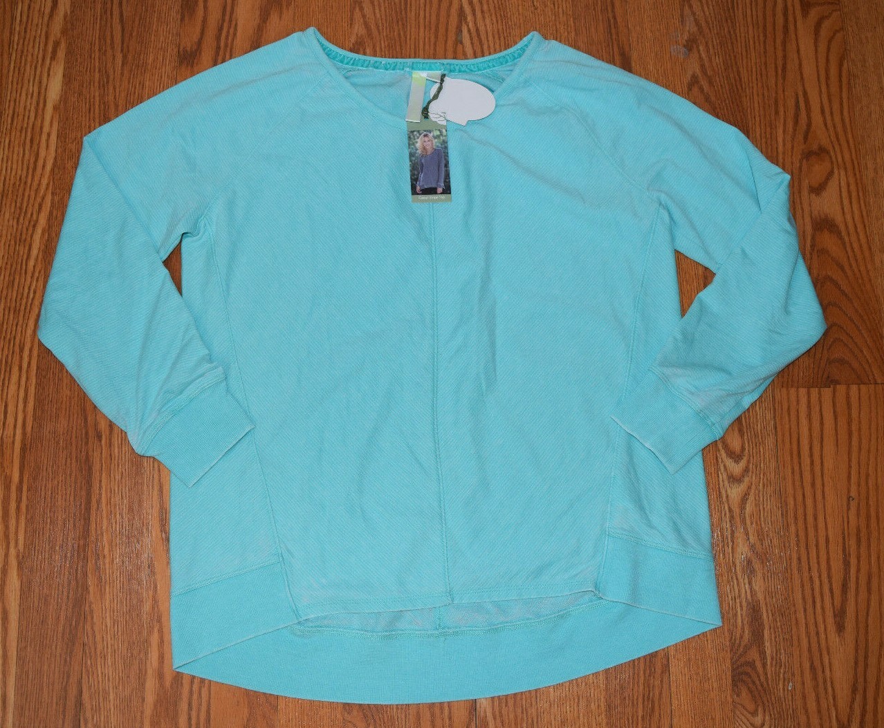 NWT Womens Green Tea Warm Spearmint Green Striped Pullover Sweat Shirt Sz M