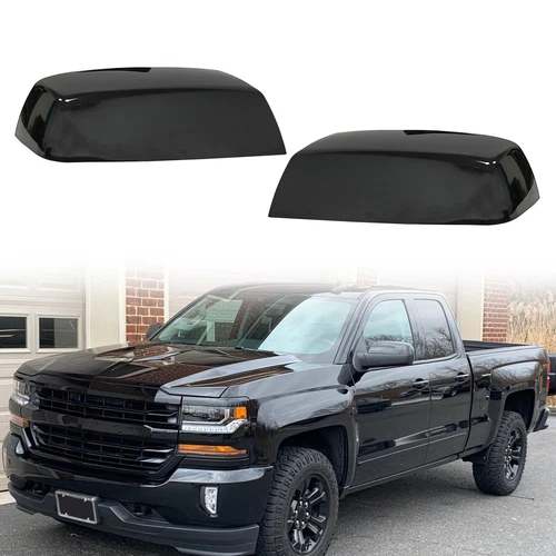 For 2014-2019 Chevrolet Silverado 1500 2500 3500 Gloss Black Mirror Cover Caps