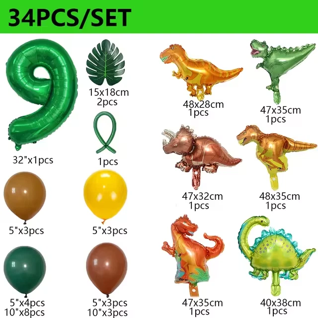 34 piezas Jungle Safari Deco Dinosaurio Fiesta de Cumpleaños Dino Globos Hoja de Palma Set Reino Unido Foto 2 de 4