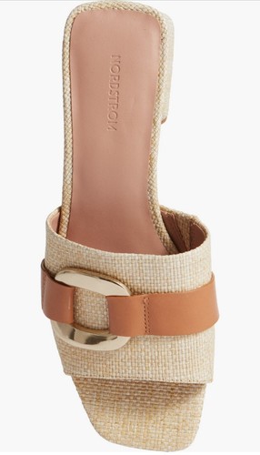 Nordstrom Birdies Slide Sandals Natural Raffia Gold Details Block Heel Size 8 - Picture 7 of 10