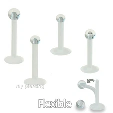 2pcs. 14G 6mm-16mm Bio Flex Clear Ball Acrylic Cheek Labret Lip Ring Retainer