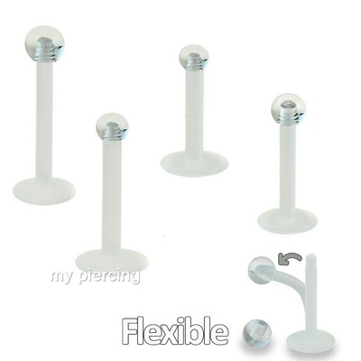 2pcs. 14G 6mm-16mm Bio Flex Clear Ball Acrylic Cheek Labret Lip Ring Retainer
