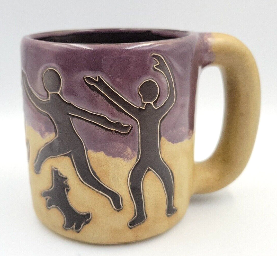 Mara Mexico Pottery Large 16oz Mug Fire Dancers Two-Toned Purple And Tan