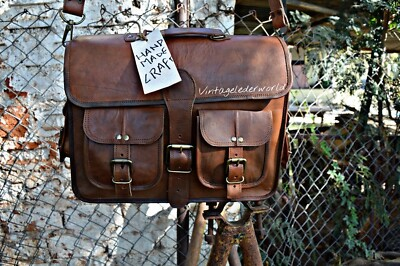 #ad Bag Leather Satchel Briefcase Men#x27;s Handmade 15#x27;#x27; New Messenger Laptop Genuine