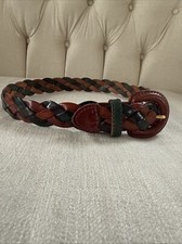Vintage The Limited Brown Navy Green Genuine Braided Leather Womens Belt Small