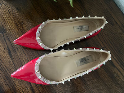 VIP【関税送料無料】希少 VALENTINO GARAVANI ROCKSTUD BALLETS VALENTINO GARAVANI RED ROCKSTUD Pointy BALLET FLAT WOMEN'S