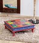 Rajasthan Art & Craft Wooden Chowki Floral Painting Decorative Bajot (C 15 x 15)