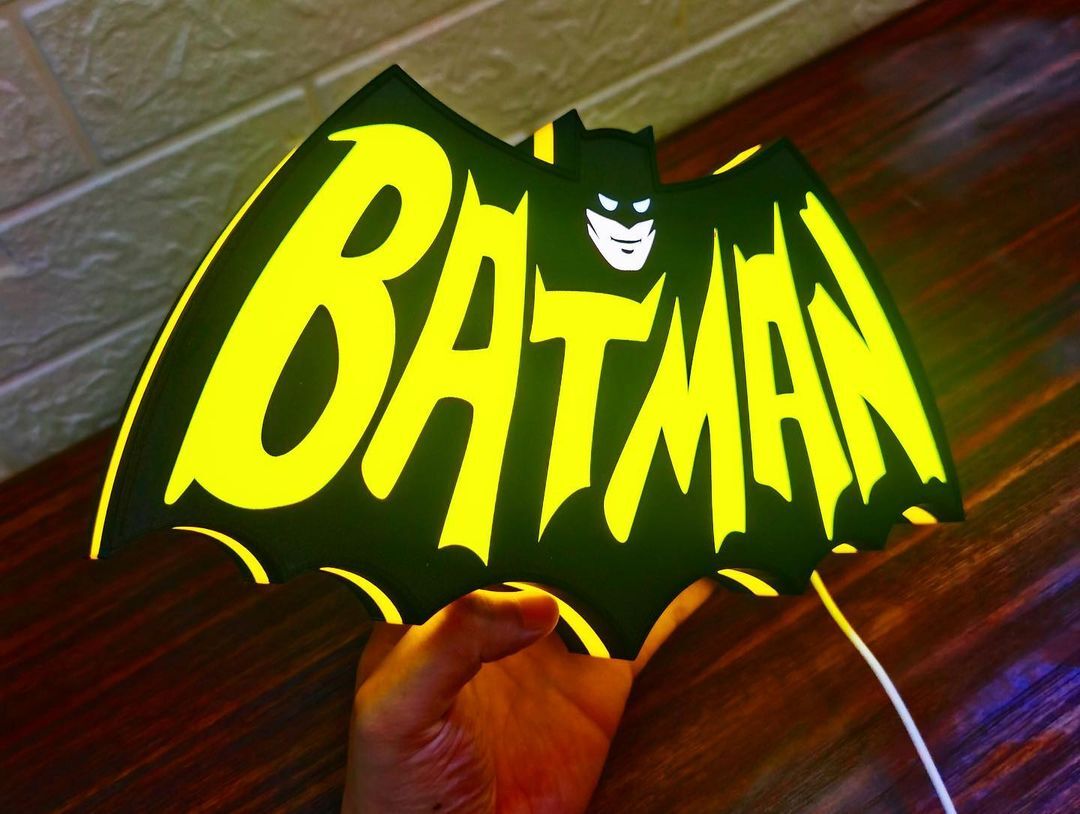 Vintage Batman 3D Printed LED Lightbox Sign | Wall Art
