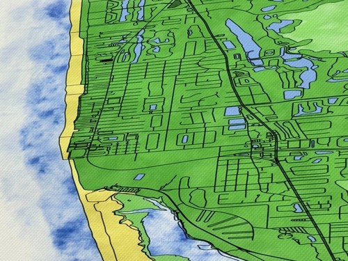 Anastasia Island Davis Shores Saint Augustine Beach Florida Map Framed - Picture 3 of 3