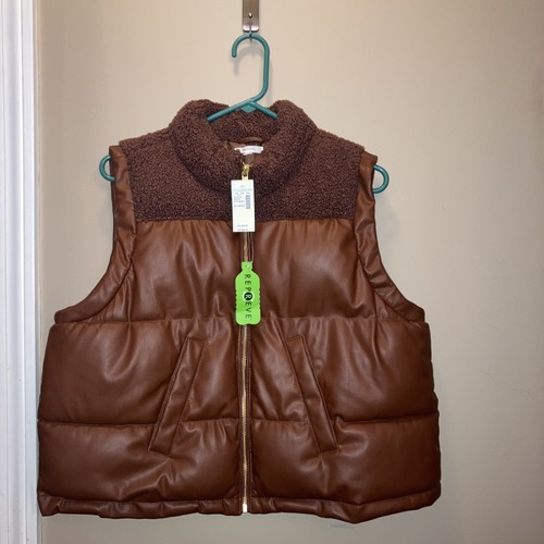 NWT Maurices Vest Women’s Faux Leather Mixer Fleece Brown XL - Picture 2 of 10