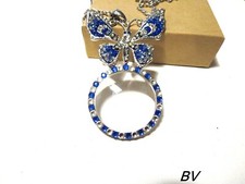 Magnifying Glass Rhinestone Filigree Butterfly Monocle Pendant Necklace 5x